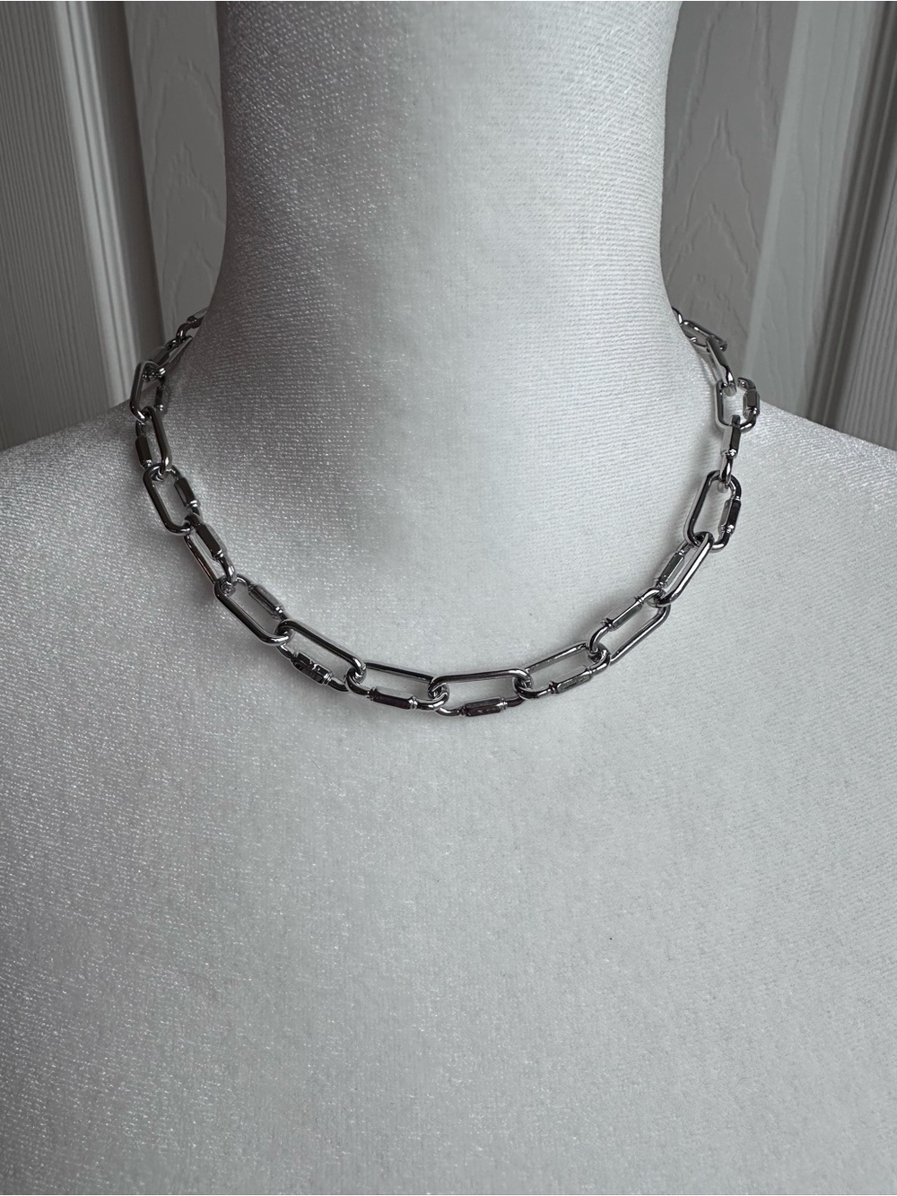 Paperclip Rectangle Link Chain Necklace - Silver tone